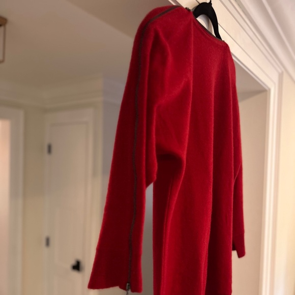 Magaschoni Tomato Red Cashmere Boat Neck Zip Sweater - Size M - Picture 15 of 15
